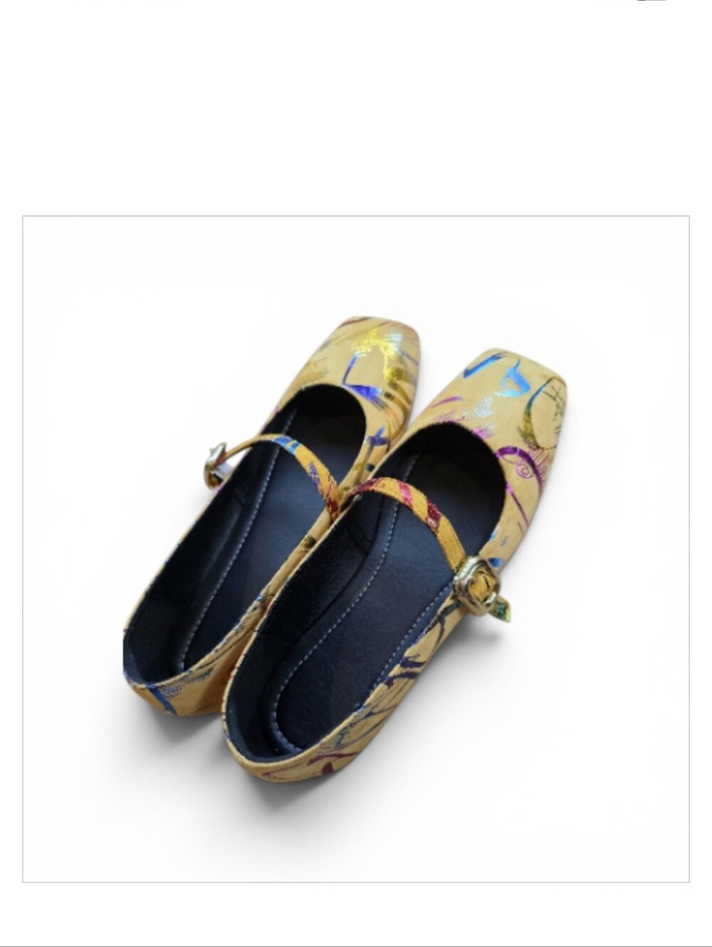 Gold Patterned Mary Jane Flats for Women